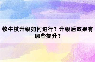 牧牛杖升级如何进行？升级后效果有哪些提升？