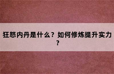 狂怒内丹是什么？如何修炼提升实力？