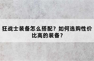 狂战士装备怎么搭配？如何选购性价比高的装备？