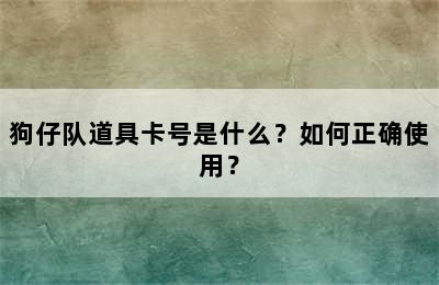 狗仔队道具卡号是什么？如何正确使用？