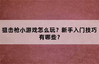 狙击枪小游戏怎么玩？新手入门技巧有哪些？