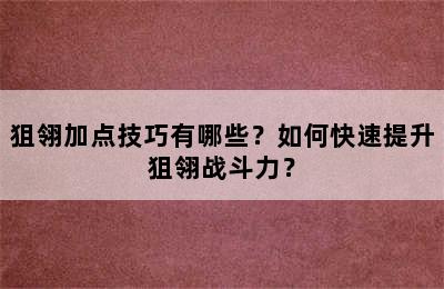 狙翎加点技巧有哪些？如何快速提升狙翎战斗力？