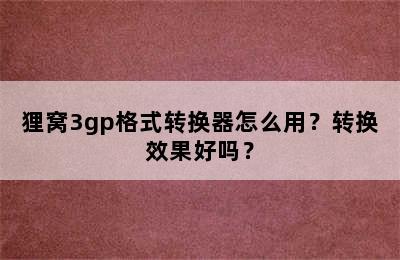 狸窝3gp格式转换器怎么用？转换效果好吗？