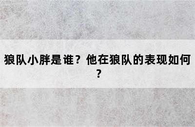 狼队小胖是谁？他在狼队的表现如何？