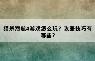 猎杀潜航4游戏怎么玩？攻略技巧有哪些？