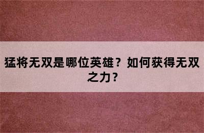 猛将无双是哪位英雄？如何获得无双之力？