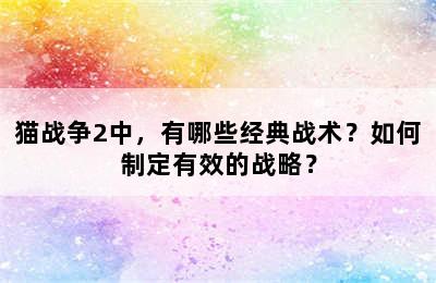 猫战争2中，有哪些经典战术？如何制定有效的战略？