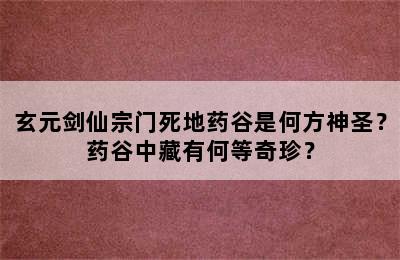 玄元剑仙宗门死地药谷是何方神圣？药谷中藏有何等奇珍？