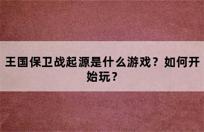 王国保卫战起源是什么游戏？如何开始玩？