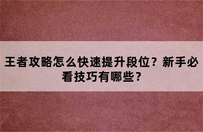 王者攻略怎么快速提升段位？新手必看技巧有哪些？