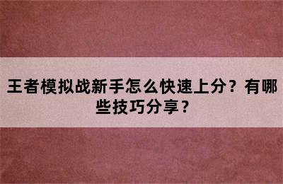 王者模拟战新手怎么快速上分？有哪些技巧分享？