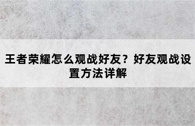 王者荣耀怎么观战好友？好友观战设置方法详解