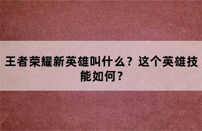 王者荣耀新英雄叫什么？这个英雄技能如何？