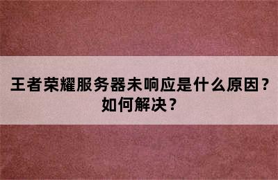 王者荣耀服务器未响应是什么原因？如何解决？