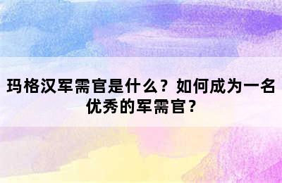 玛格汉军需官是什么？如何成为一名优秀的军需官？