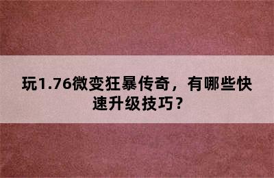 玩1.76微变狂暴传奇，有哪些快速升级技巧？