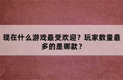 现在什么游戏最受欢迎？玩家数量最多的是哪款？