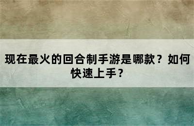 现在最火的回合制手游是哪款？如何快速上手？