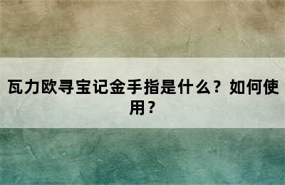 瓦力欧寻宝记金手指是什么？如何使用？