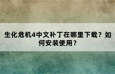 生化危机4中文补丁在哪里下载？如何安装使用？