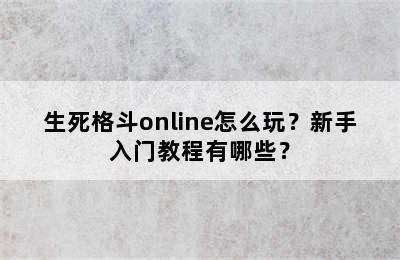 生死格斗online怎么玩？新手入门教程有哪些？