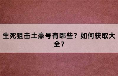 生死狙击土豪号有哪些？如何获取大全？