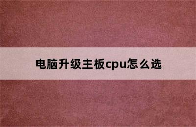 电脑升级主板cpu怎么选