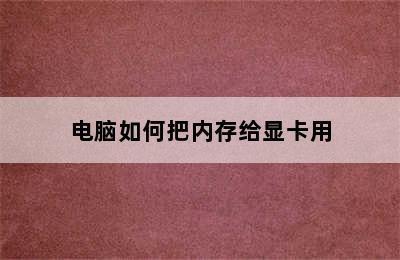 电脑如何把内存给显卡用