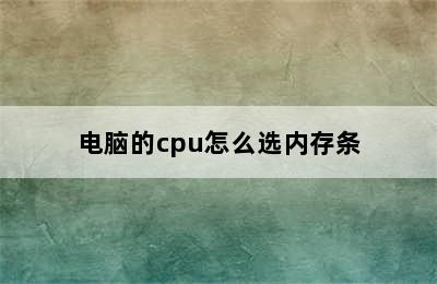 电脑的cpu怎么选内存条