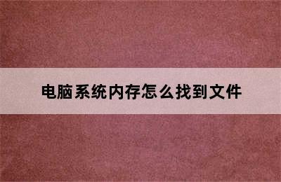 电脑系统内存怎么找到文件