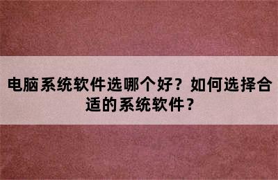 电脑系统软件选哪个好？如何选择合适的系统软件？