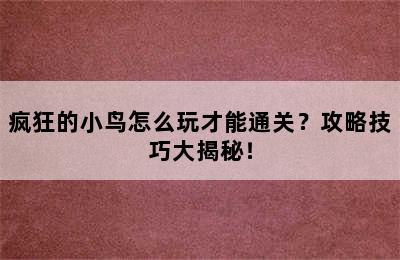 疯狂的小鸟怎么玩才能通关？攻略技巧大揭秘！