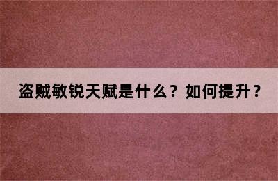 盗贼敏锐天赋是什么？如何提升？