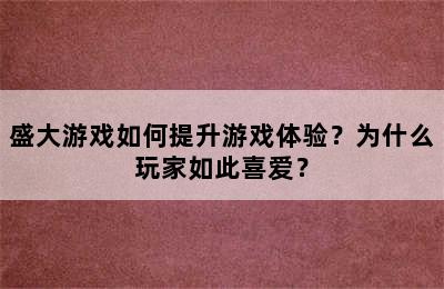 盛大游戏如何提升游戏体验？为什么玩家如此喜爱？