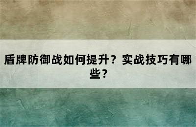 盾牌防御战如何提升？实战技巧有哪些？