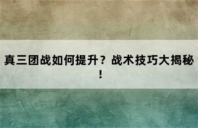 真三团战如何提升？战术技巧大揭秘！