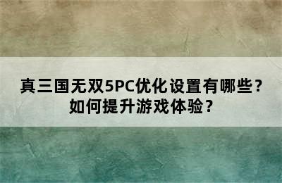 真三国无双5PC优化设置有哪些？如何提升游戏体验？