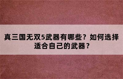 真三国无双5武器有哪些？如何选择适合自己的武器？