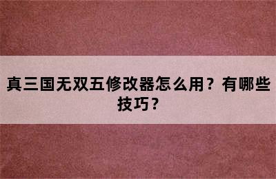 真三国无双五修改器怎么用？有哪些技巧？