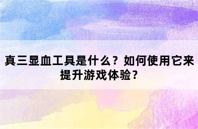 真三显血工具是什么？如何使用它来提升游戏体验？