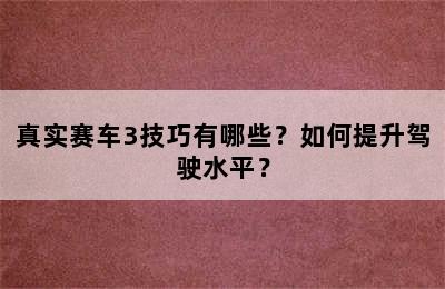 真实赛车3技巧有哪些？如何提升驾驶水平？