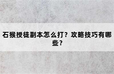 石猴授徒副本怎么打？攻略技巧有哪些？