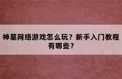 神墓网络游戏怎么玩？新手入门教程有哪些？