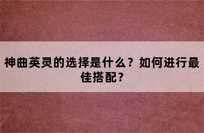 神曲英灵的选择是什么？如何进行最佳搭配？