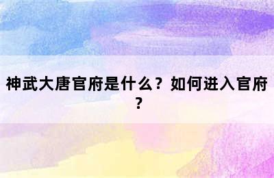 神武大唐官府是什么？如何进入官府？