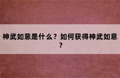 神武如意是什么？如何获得神武如意？