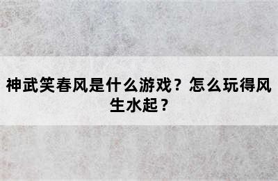 神武笑春风是什么游戏？怎么玩得风生水起？