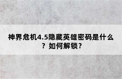 神界危机4.5隐藏英雄密码是什么？如何解锁？