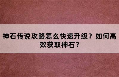 神石传说攻略怎么快速升级？如何高效获取神石？