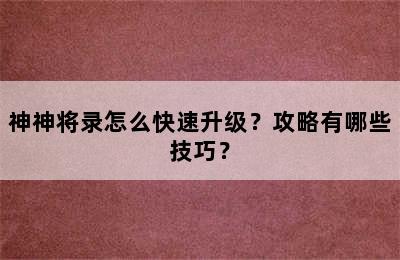 神神将录怎么快速升级？攻略有哪些技巧？